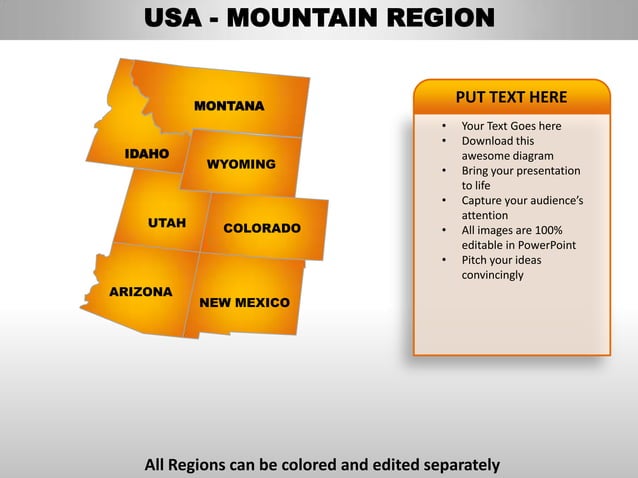 Usa mountain region country editable powerpoint maps with states and ...
