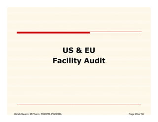 US & EU
                             Facility Audit




Girish Swami, M.Pharm, PGDIPR, PGDDRA         Page 28 of 30
 