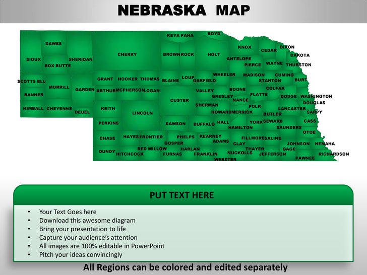 Usa nebraska state powerpoint county editable ppt maps and templates
