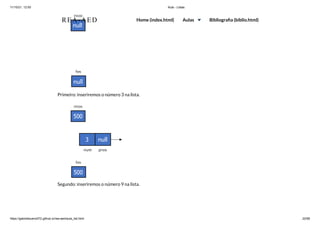 11/10/21, 12:50 Aula - Listas
https://gabrielbueno072.github.io/rea-aed/aula_list.html 22/68
Primeiro: inseriremos o número 3 na lista.
Segundo: inseriremos o número 9 na lista.
REA-AED Home (index.html) Aulas Bibliografia (biblio.html)
 