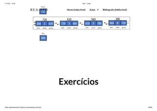 11/10/21, 12:50 Aula - Listas
https://gabrielbueno072.github.io/rea-aed/aula_list.html 66/68
Exercícios
REA-AED Home (index.html) Aulas Bibliografia (biblio.html)
 