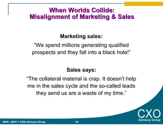 When Worlds Collide:
                    Misalignment of Marketing & Sales


                                   Marketing ...