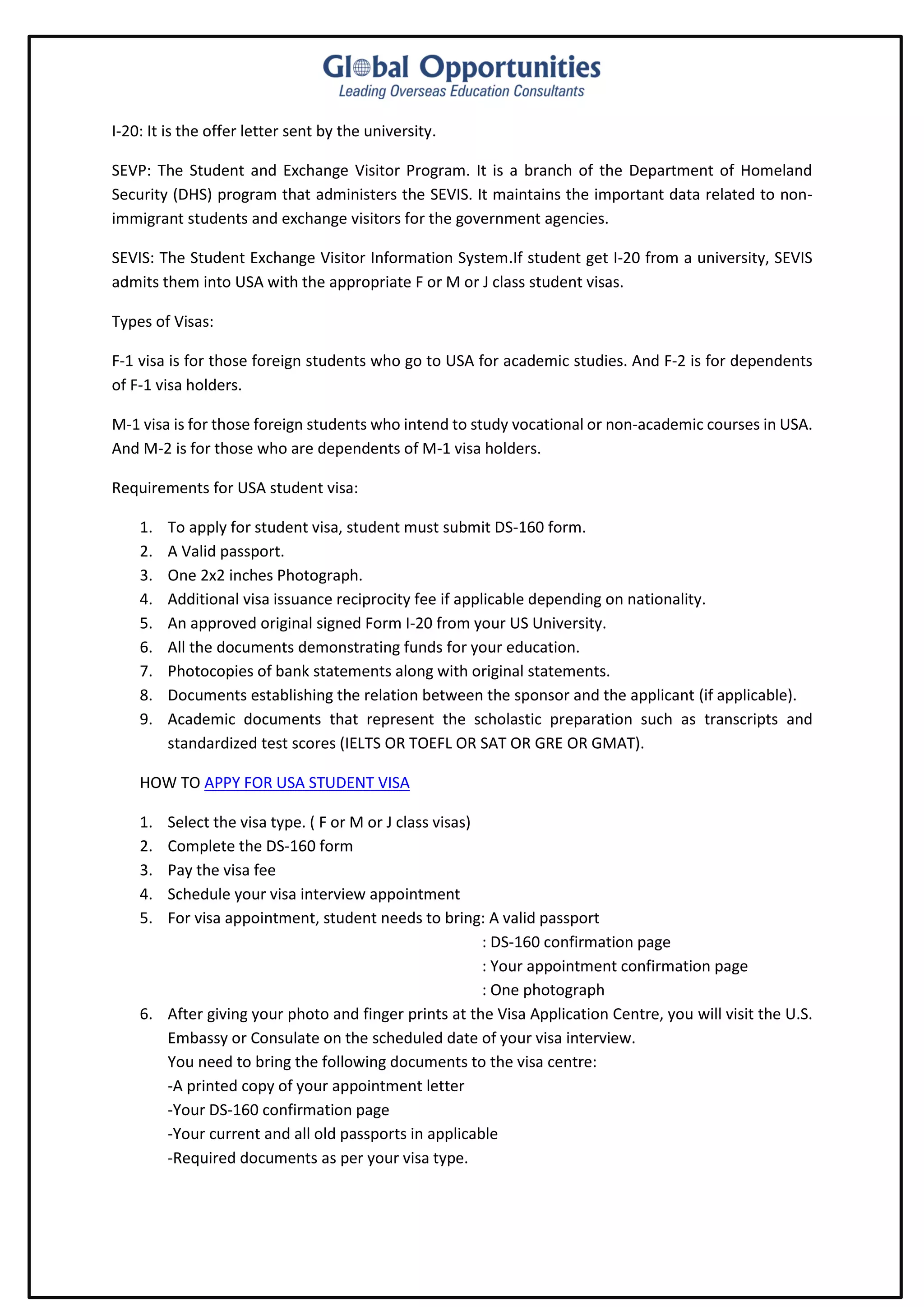 USA Student Visa Requirements For Indian Students PDF USA Student Visa Requirements For Indian Students PDF