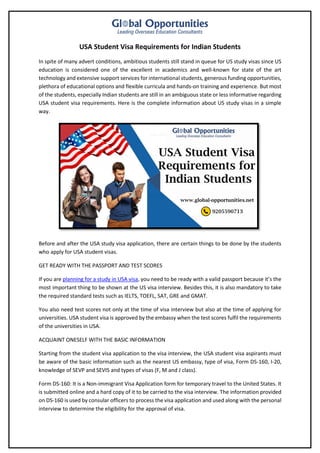 USA Student Visa Requirements for Indian Students | PDF