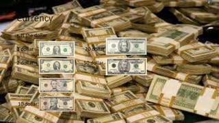 Currency
• Is the dollar
1 dollar 20 dollar
2 dollar 50 dollar
5 dollar
10 dollar:
 