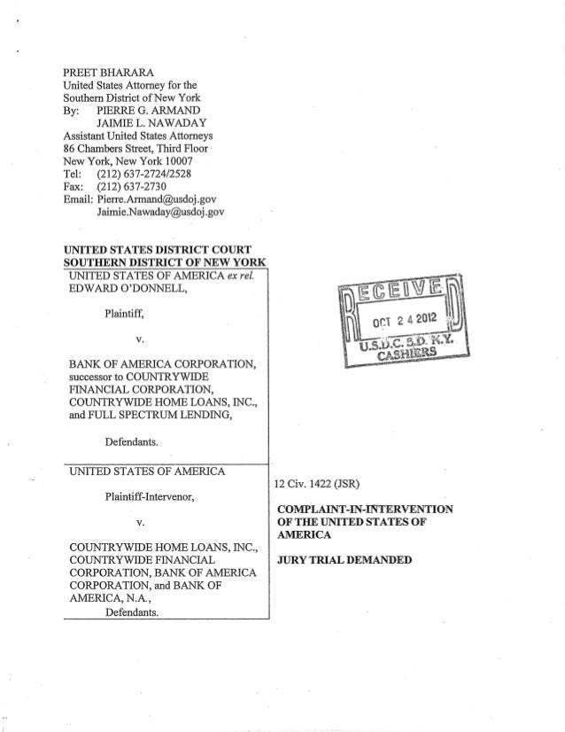 countrywide home loans inc USA vs. Bank of America and Countrywide - Complaint countrywide home loans inc USA vs. Bank of America and Countrywide - Complaint