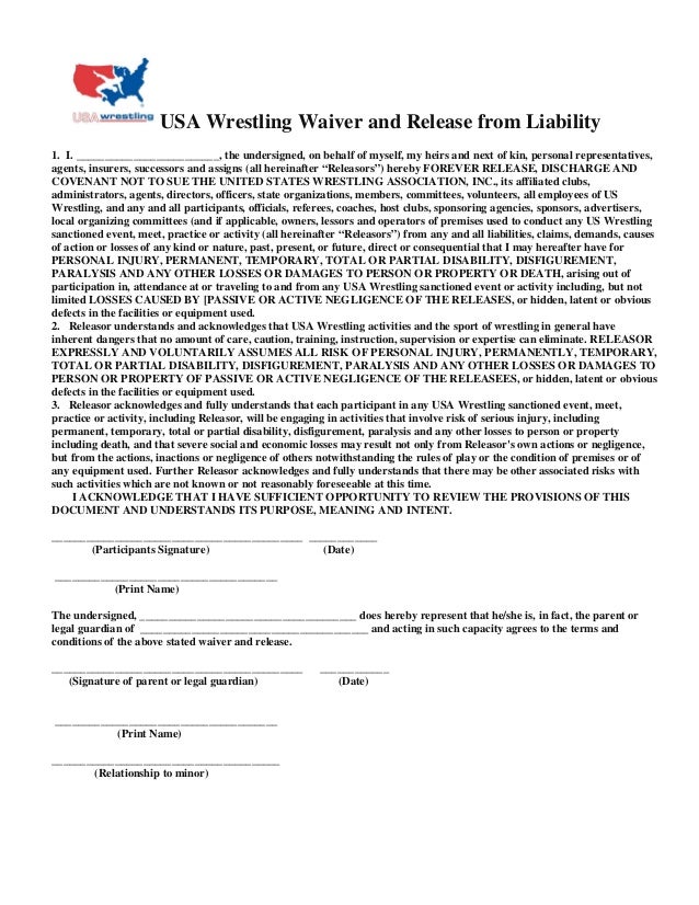 Usa wrestling waiver