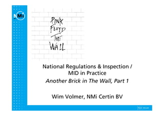 National Regulations & Inspection /
          MID in Practice
              i P     i
 Another Brick in The Wall, Part 1

   Wim Volmer, NMi Certin BV
       Volmer
 