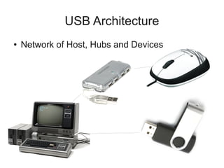 USB Architecture
●

Network of Host, Hubs and Devices

 