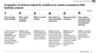 McKinsey & Company 49
Examples of actions taken by retailers to retain consumers this
holiday season
Face supply-
chain pa...