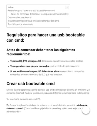 Insertar Usb ⚡ Usb booteable con cmd y DiskPart -【 Tutorial 2023 】.pdf
