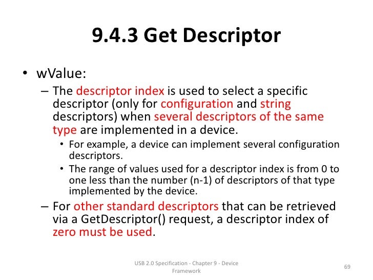 USB Specification 2.0 Chapter 9 Device Framework