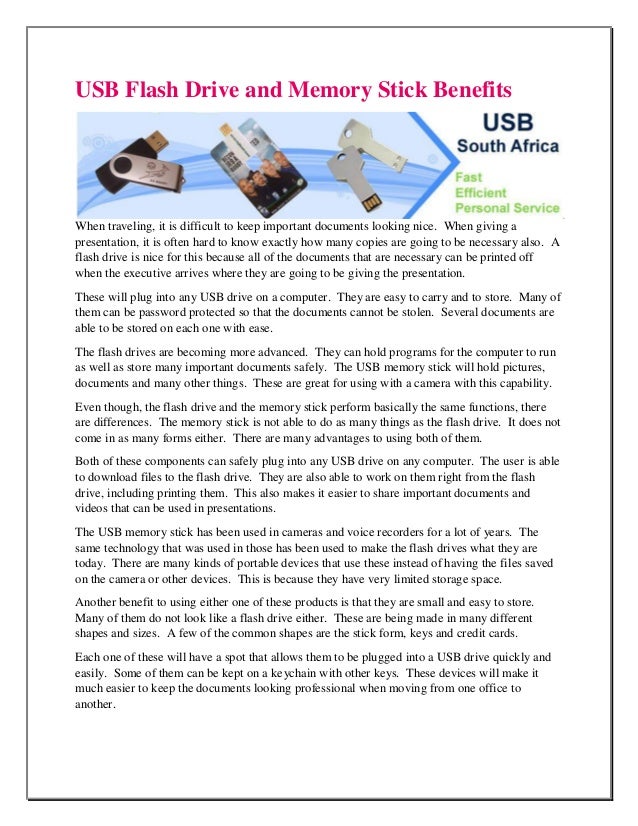 USB Flash Drive and Memory Stick Benefits