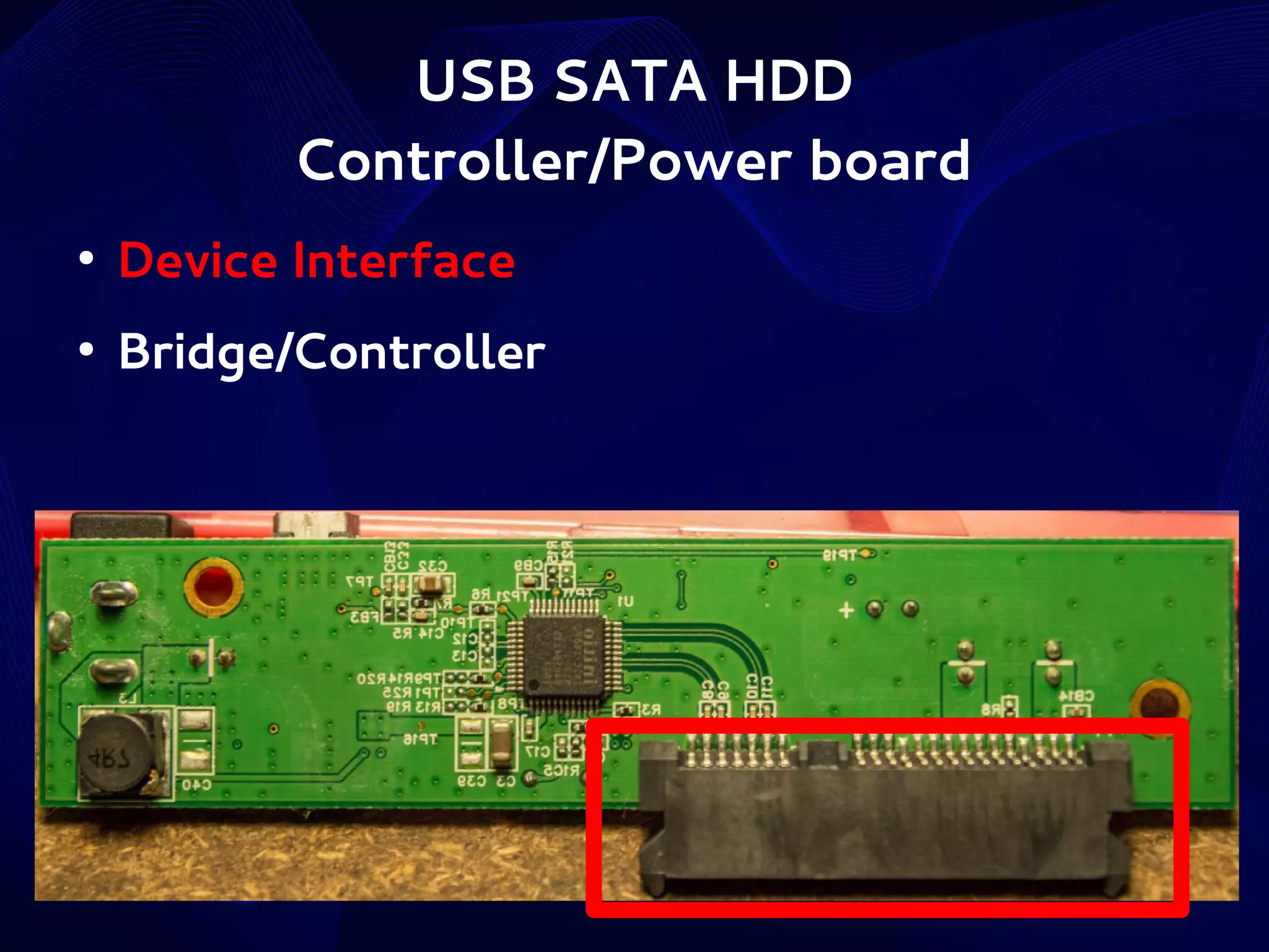 USB SATA HDD
Controller/Power board
●

Device Interface

●

Bridge/Controller

 
