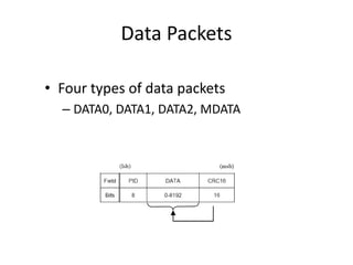 Data Packets
• Four types of data packets
– DATA0, DATA1, DATA2, MDATA
 