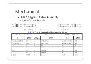 Mechanical
 USB 2.0 Type-C Cable Assembly
- W/O SSTx/SSRx, SBUx wires
 
