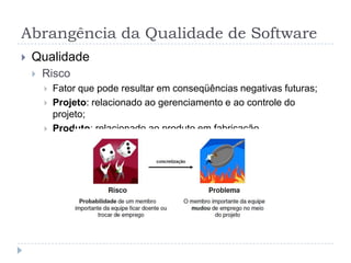 O que é Qualidade de Software?“Qualidade é valor para alguma pessoa disposta a pagar por seus benefícios”