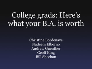 College grads: Here's what your B.A. is worth Christine Bordenave Nadeem Elborno Andrew Guenther Geoff King Bill Sheehan 