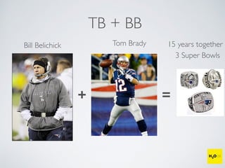 TB + BB
Bill Belichick Tom Brady
+ =
15 years together
3 Super Bowls
 