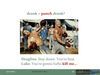 drunk = punch drunk?




            Dragline: Stay down. You're beat.
            Luke: You're gonna hafta kill me...
12/...