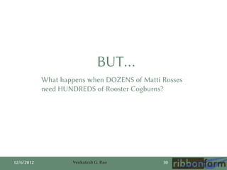 BUT…
            What happens when DOZENS of Matti Rosses
            need HUNDREDS of Rooster Cogburns?




12/6/2012    ...