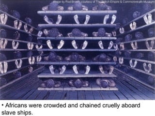 • Africans were crowded and chained cruelly aboard
slave ships.
 