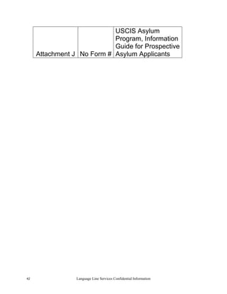 USCIS Asylum
                            Program, Information
                            Guide for Prospective
     Attachment J No Form # Asylum Applicants




42               Language Line Services Confidential Information
 