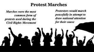 Title and Content Layout with List
▪ Add your first bullet point here
▪ Add your second bullet point here
▪ Add your third bullet point here
Protest Marches
Marches were the most
common form of
protests used during the
Civil Rights Movement
Protestors would march
peacefully in attempt to
draw national attention
for their cause
 
