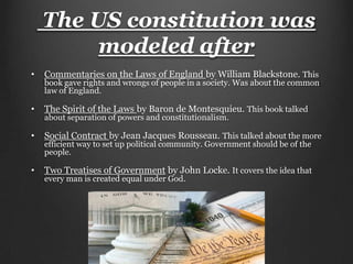 Senate based upon equal representationThe basic principles of the Constitution.	Popular SovereigntyGovernment power resides in the people 	Limited governmentGovernment is not all powerful, can only do what the people let it.