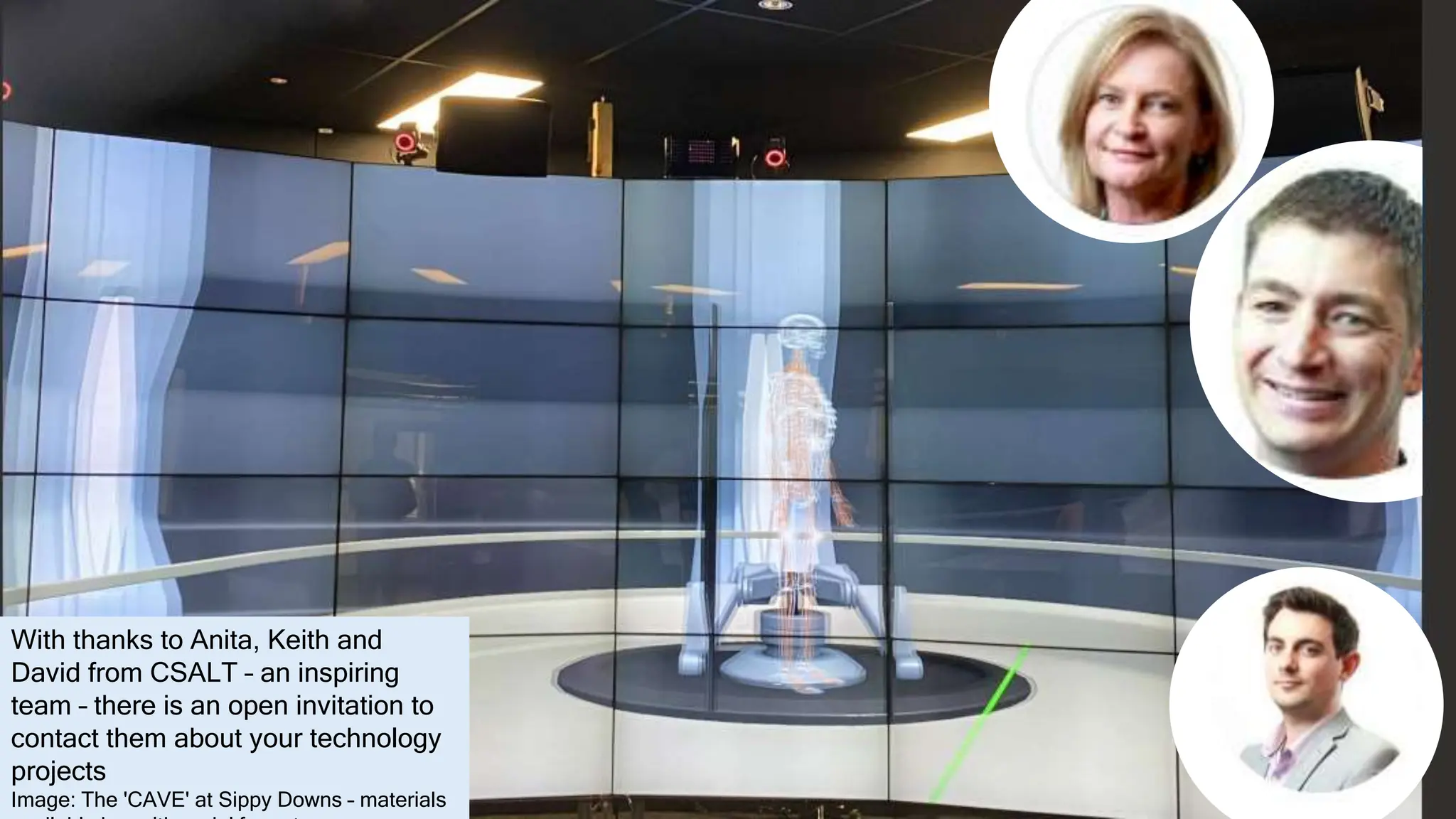 With thanks to Anita, Keith and
David from CSALT – an inspiring
team – there is an open invitation to
contact them about your technology
projects
Image: The 'CAVE' at Sippy Downs – materials
 