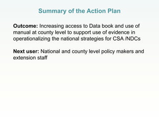 Delivering information for national low-emission development strategies: action plan for scaling out research outputs in Kenya