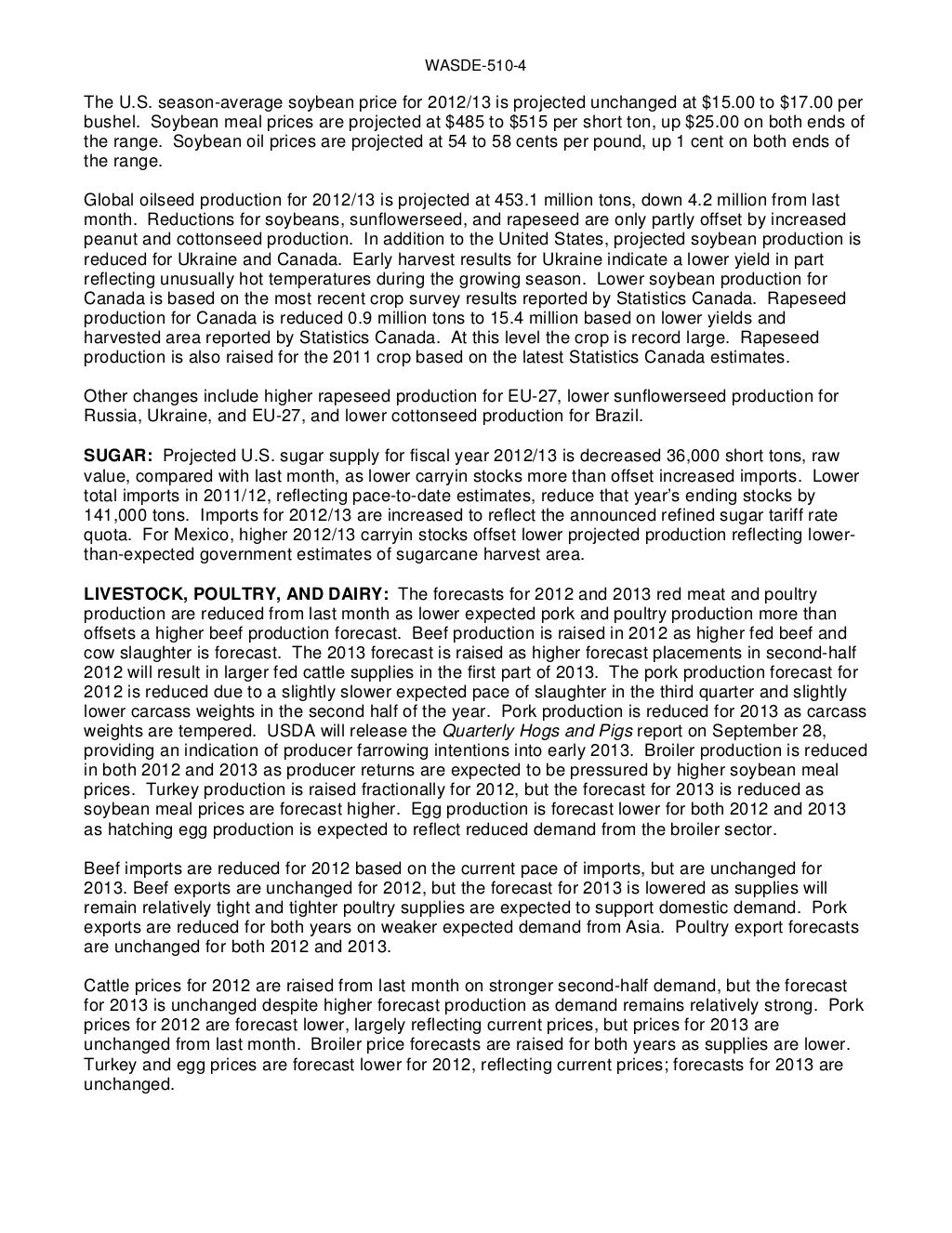 Usda report september 2012