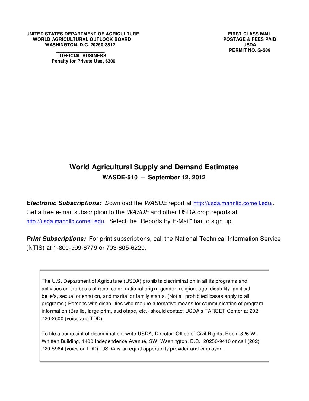 Usda report september 2012