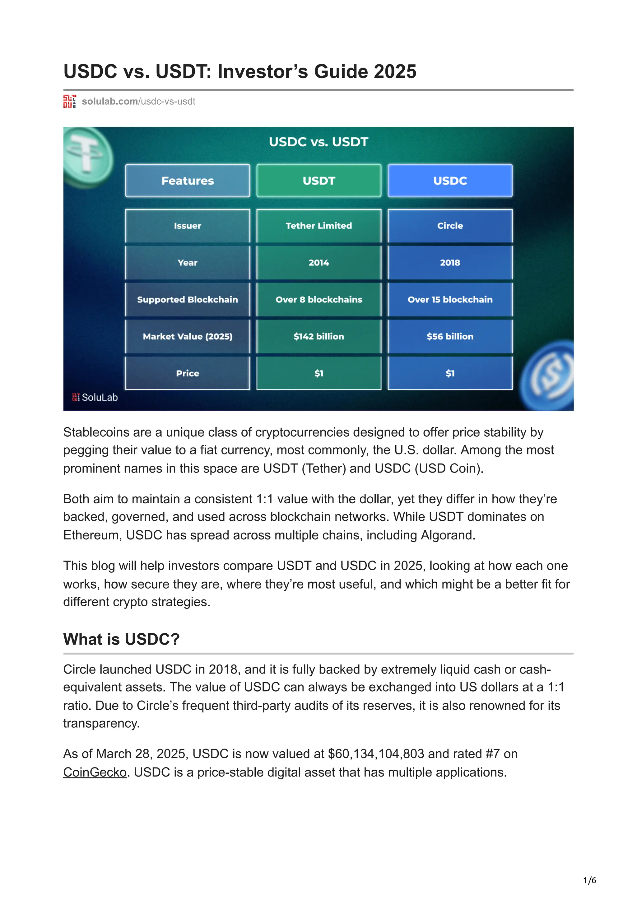 USDC vs USDT Investors Guide 2025.pdf. overview | PDF