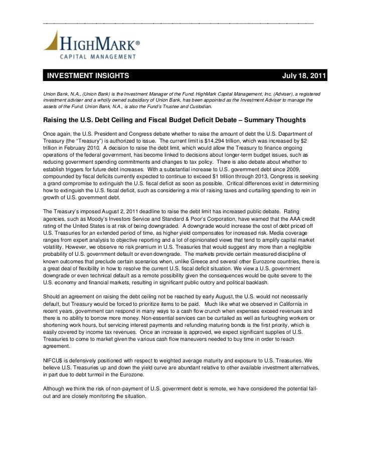 Raising The U S Debt Ceiling And Fiscal Budget Deficit Debate Summ