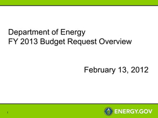 Department of Energy
FY 2013 Budget Request Overview


                   February 13, 2012




1
 