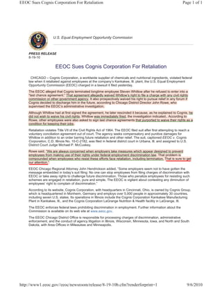 EEOC Sues Cognis Corporation For Retaliation                                                                        Page 1...