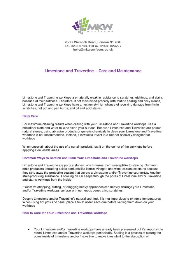 Use Care Of Limestone And Or Travertine