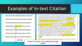 Examples of In-text Citation
Authors’ last name, year published and page
number
 