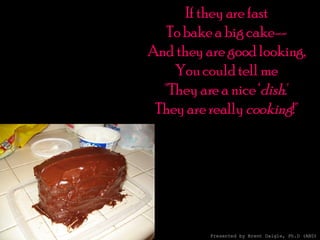 If they are fast To bake a big cake-- And they are good looking, You could tell me "They are a nice ‘ dish .' They are really  cooking !" Presented by Brent Daigle, Ph.D (ABD) 