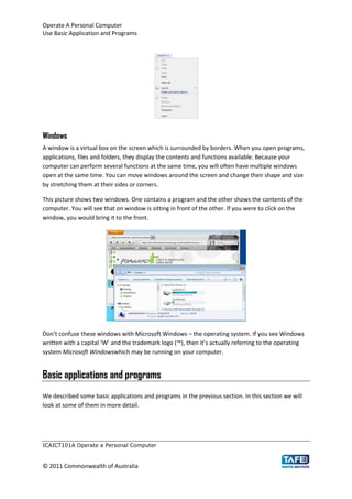 Use basic applications and programs | PDF