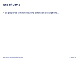 End of Day 2 Be prepared to finish creating extension descriptions… 
