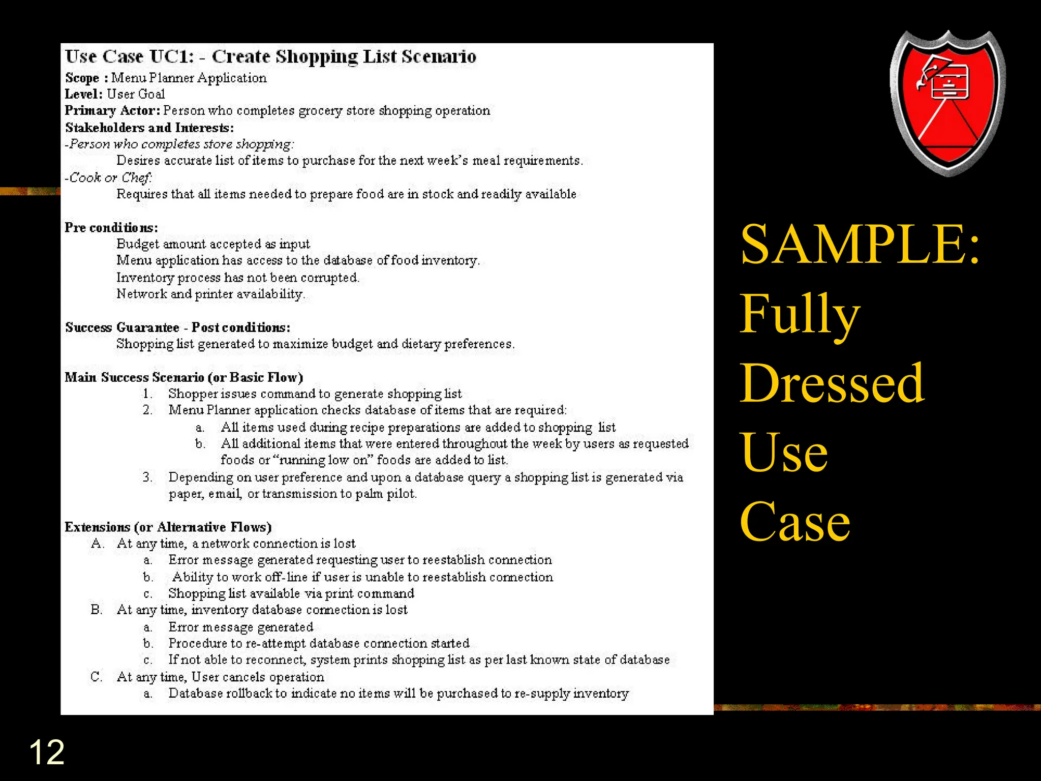 12
SAMPLE:
Fully
Dressed
Use
Case
 