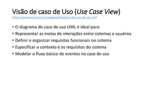 Visão de caso de Uso (Use Case View)
(https://www.lucidchart.com/pages/pt/diagrama-de-caso-de-uso-uml)
• O diagrama de cas...