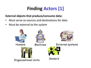 Finding Actors [1]
External objects that produce/consume data:
• Must serve as sources and destinations for data
• Must be external to the system
 