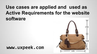 Use cases are applied and used as
Active Requirements for the website
software

www.uxpeek.com

 