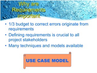 Why are Requirements important <ul><li>1/3 budget to correct errors originate from requirements </li></ul><ul><li>Defining...
