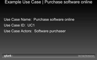 Example Use Case | Purchase software online Use Case Name:   Purchase software online Use Case ID:   UC1 Use Case Actors:   Software purchaser Use Case Development 