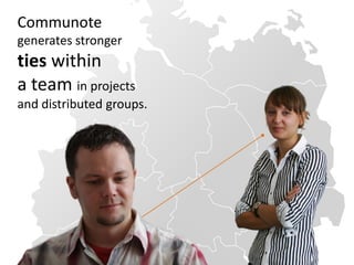 Communote
generates stronger
ties within
a team in projects
and distributed groups.
 