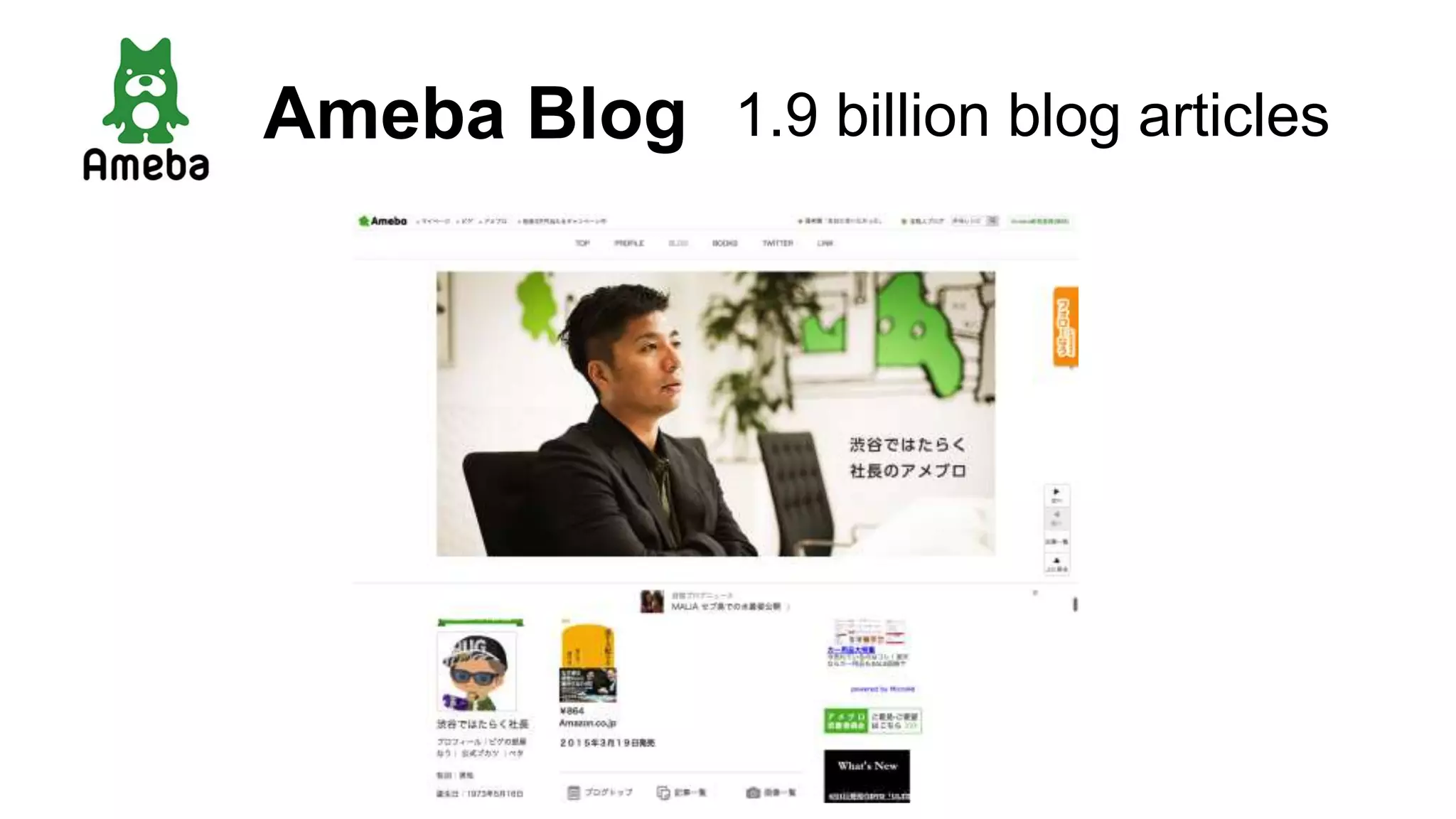 Ameba Blog 1.9 billion blog articles
 